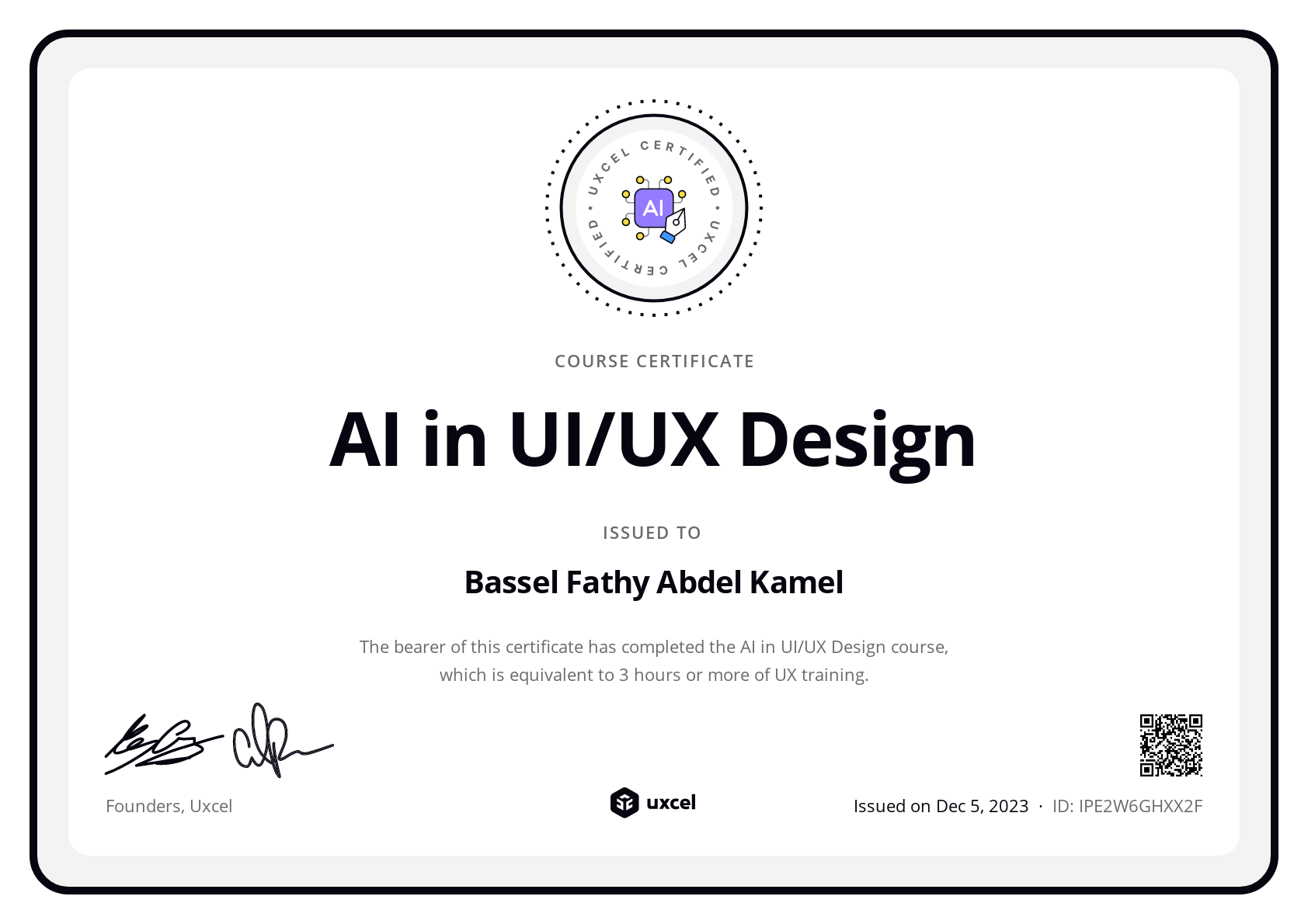 Bassel Fathy Abdel Kamel's certificate